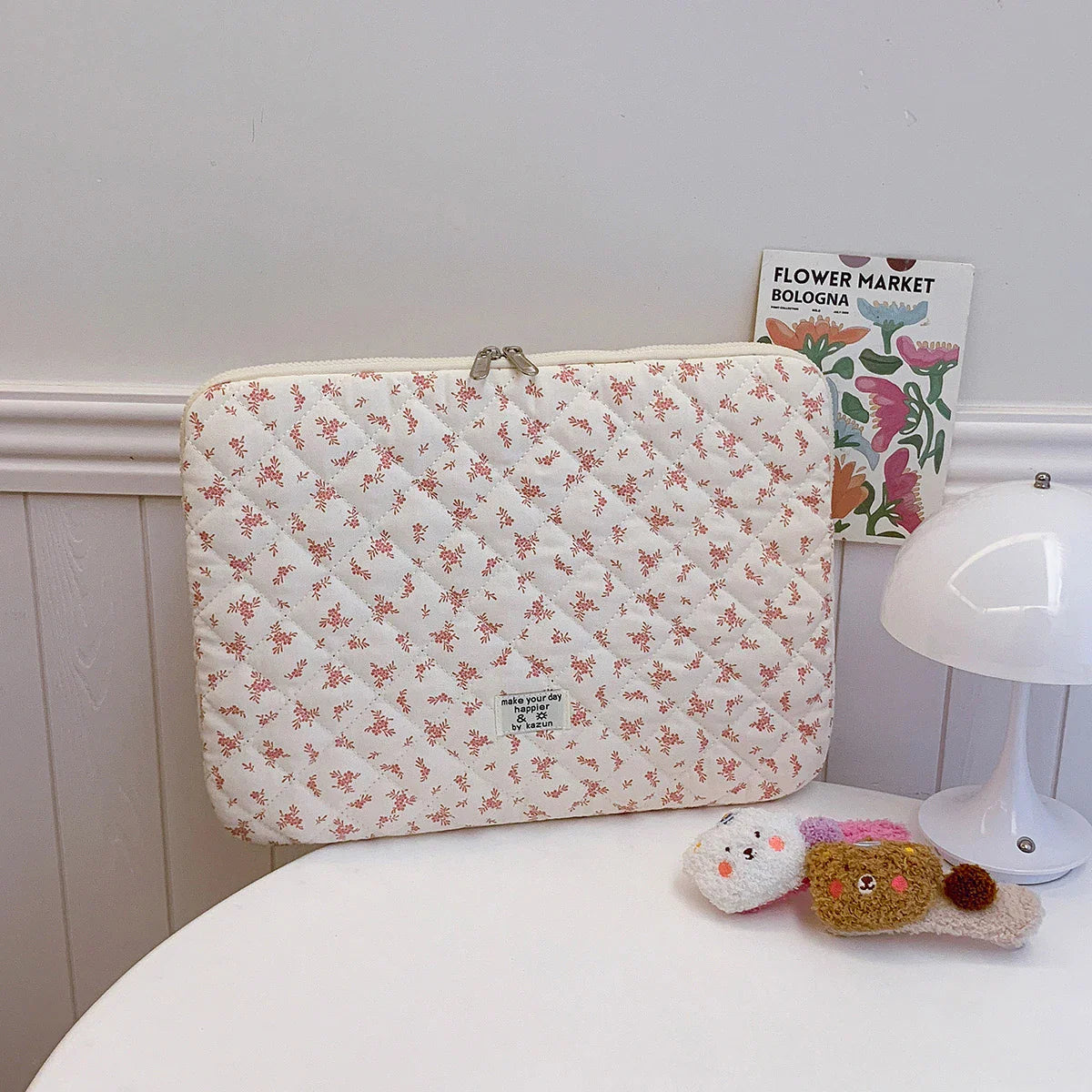 Chic Quilted Floral Laptop Sleeve — Fits 11" / 14" / 15" Laptops (28 / 36 / 38 cm)
