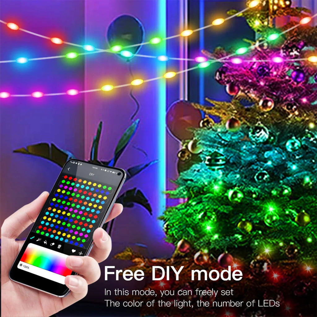 20M (65ft) USB Addressable RGBIC LED String Lights - Bluetooth App & IR Remote, 5V Waterproof Fairy Lights for Party & Christmas