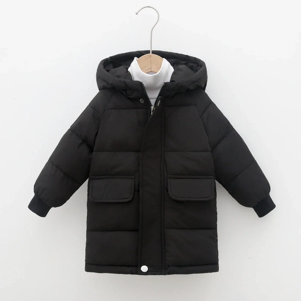 Kids Hooded Long Down Parka Coat - Warm Zippered Winter Jacket for Boys & Girls