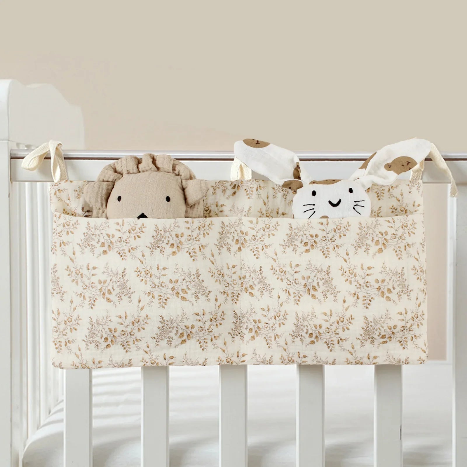 Cotton Bedside Diaper Bag Hanging Diaper Caddy Crib and Stroller Bottle Storage Organizer 39 x 20 cm (15.4 x 7.9 in)