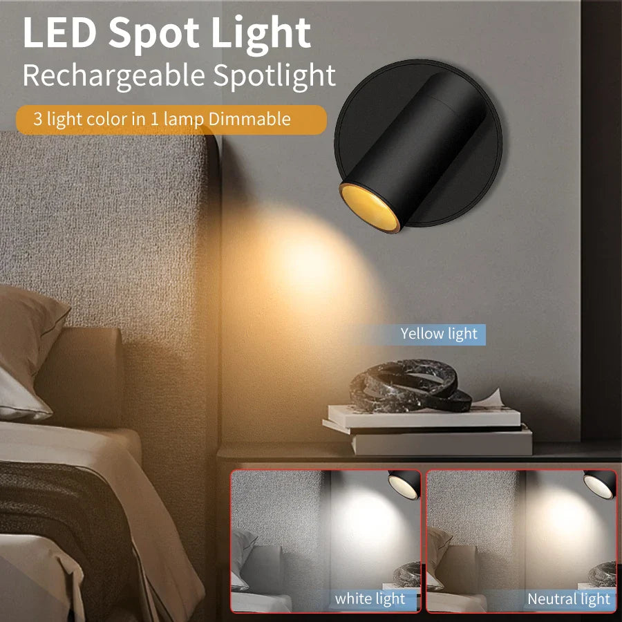3-Color LED Magnetic Wall Light Dimmable USB-C Rechargeable Touch Reading Lamp for Bedside & Study
