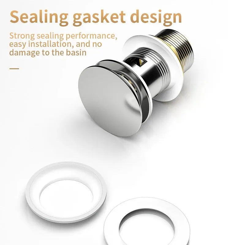 Spring-Loaded Push-Down Pop-Up Bathroom Sink Drain - Stainless Steel Chrome Mushroom-Head Stopper
