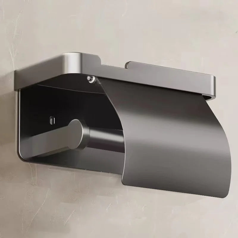 No-Drill Aluminum Toilet Paper Holder – Wall-Mounted Adhesive or Screw Tissue Rack, Rust-Resistant Bathroom Accessory