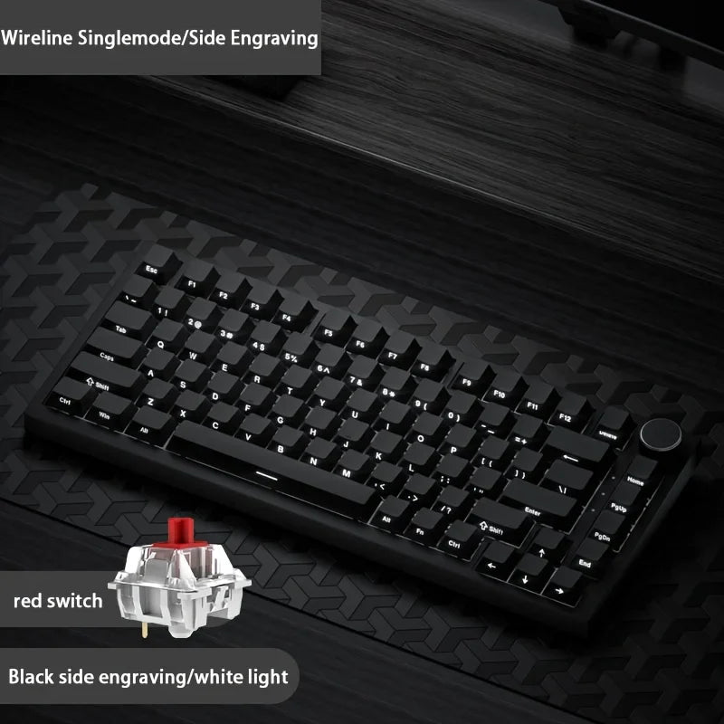 82-Key Hot-Swappable Mechanical Keyboard with Rotary Volume Knob, USB Wired & 2.4GHz Wireless, Monochrome Backlight