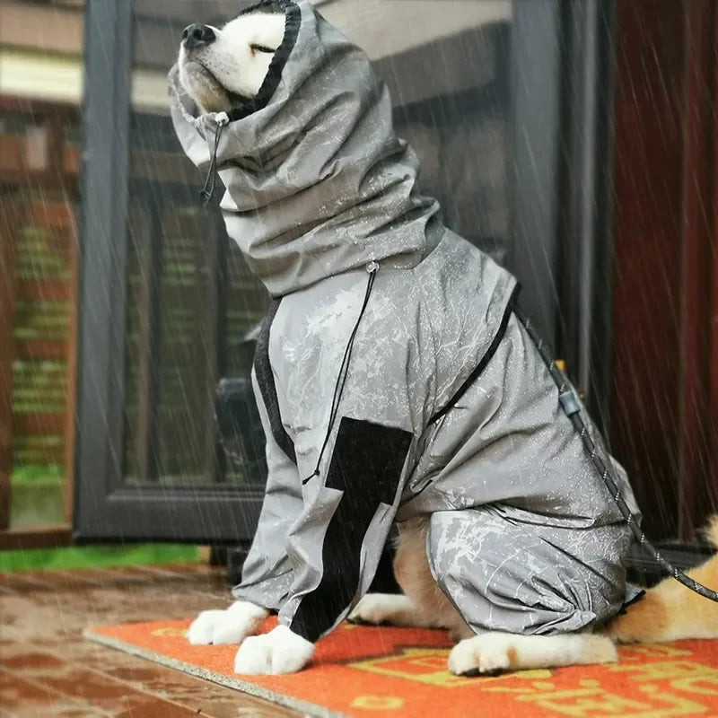 Reflective Waterproof Dog Raincoat with Hood – Sunscreen Pet Jacket for Medium to 5XL Dogs (Back 11.8–28.7 in / 30–73 cm)