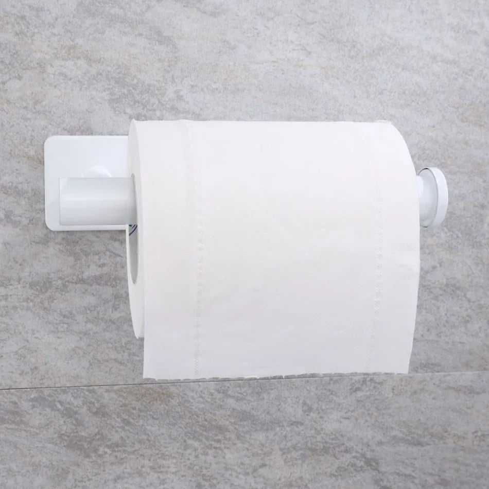 Stainless Steel Wall Mount Paper Holder Adhesive & Free-Nail Toilet Tissue Towel Shelf, Brushed Gold White Black