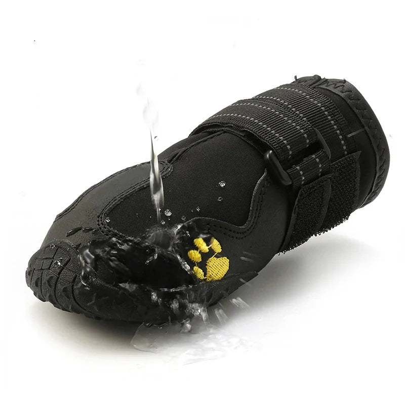 Waterproof Dog Boots 4-Pack – Warm Snow & Rain Booties for Medium/Large Dogs, Reflective Anti-Slip Pet Shoes