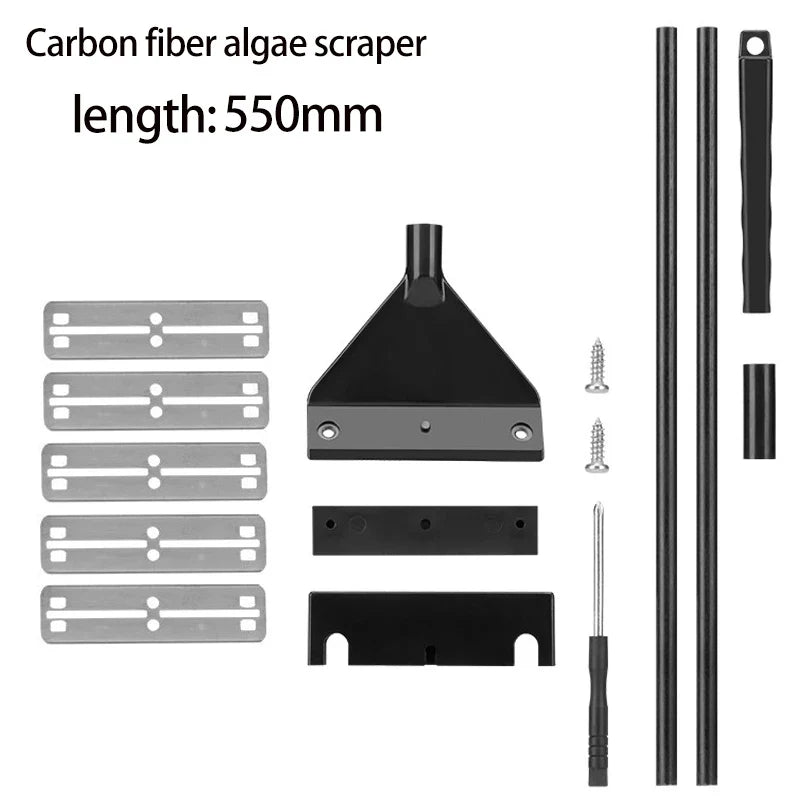 Aquarium Algae Scraper Cleaner with 5 Replaceable Blades – 55 cm (21.7 in) Carbon Fiber Handle, ABS Head