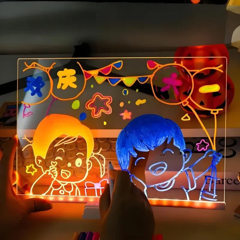 Light-Up Acrylic Message Board — Rewritable Glowing Drawing Lamp for Kids with 7 Colorful Pens