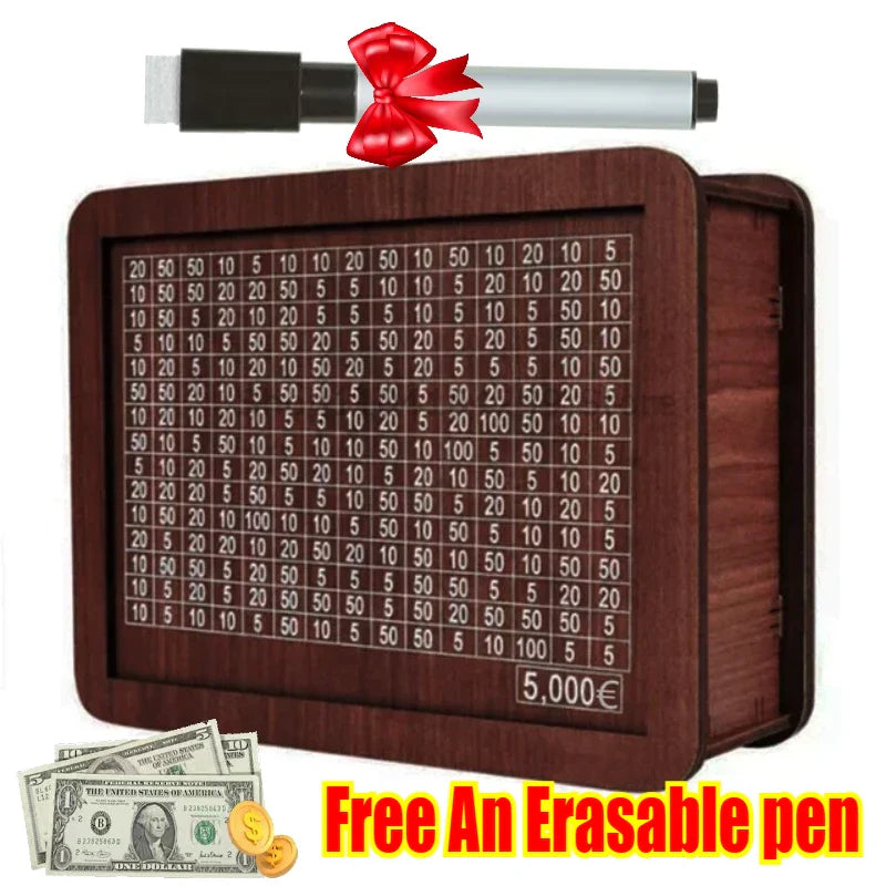 Handmade Natural Wooden Piggy Bank with Goal Counter - Decorative Money Saving Box for Kids & Adults