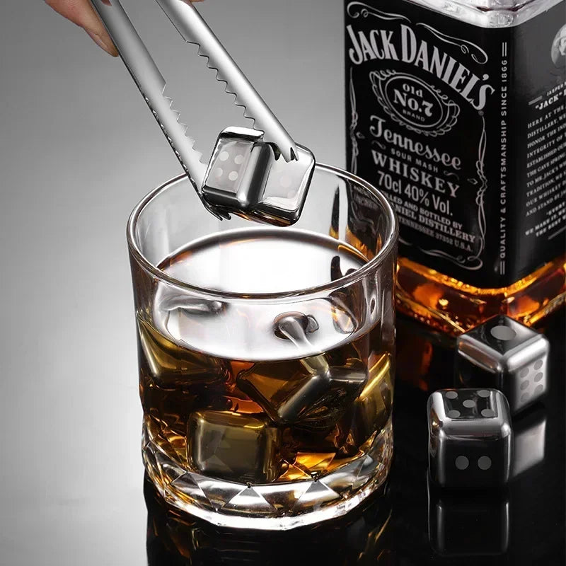 Stainless Steel Reusable Whiskey Stones - Quick-Freeze Ice Cubes with Storage Tray for Whiskey Wine Beer