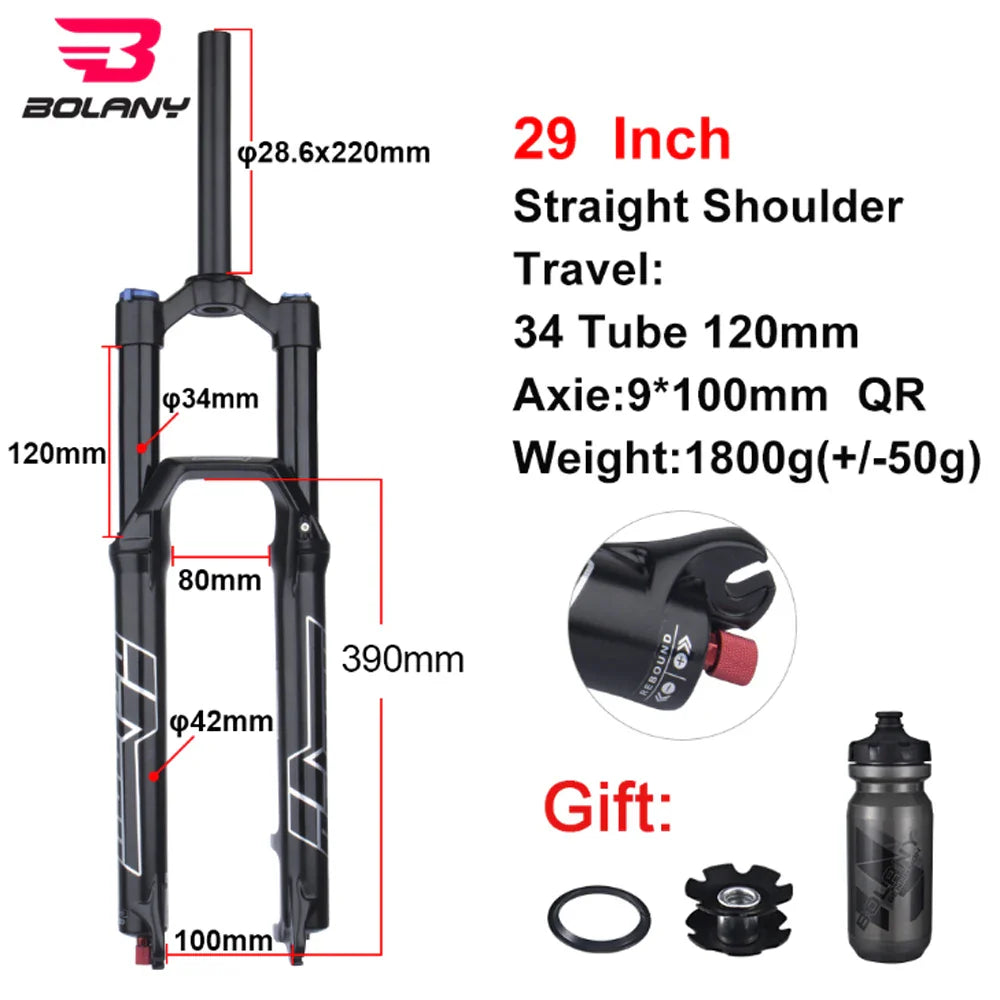 MTB Air Suspension Fork 27.5/29 Inch — 120/140 mm Travel, 34 mm Magnesium Alloy Straight Steerer