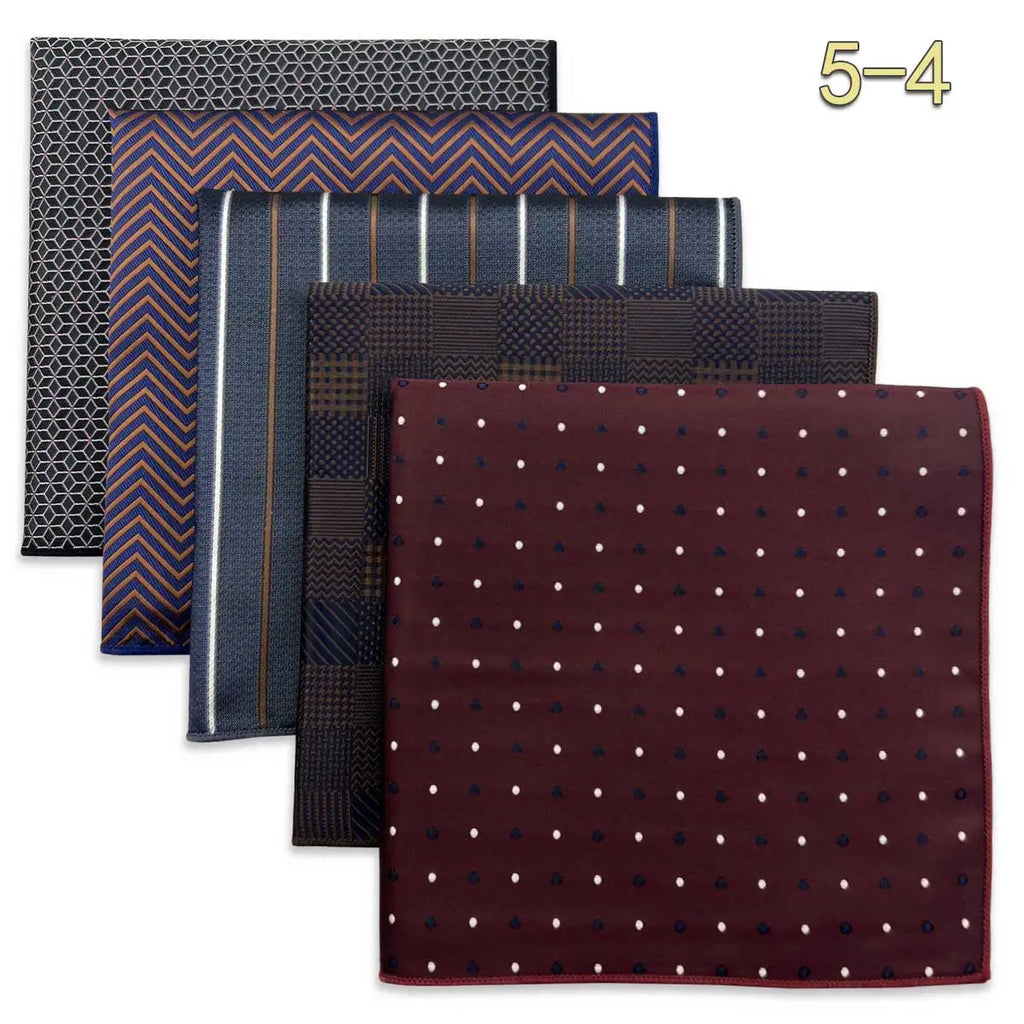 5-Pack Men's Microfiber Pocket Squares 12.6 in (32 cm) - Jacquard Woven Wedding & Formal Handkerchiefs, Assorted Patterns