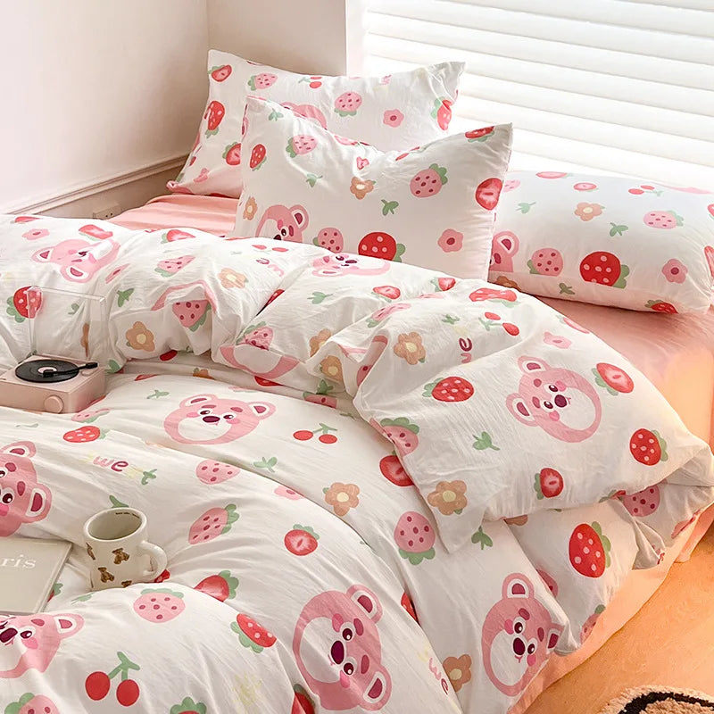 Floral Kawaii Bed Linen Set - Bed Sheet & Duvet Cover Twin / Full / Queen / King (3-4 Pc)