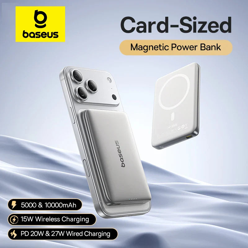 Card-Size Magnetic Power Bank 5,000mAh & 10,000mAh — PD Fast Charge 20W / 27W, 15W Magnetic Wireless Charger for Smartphones