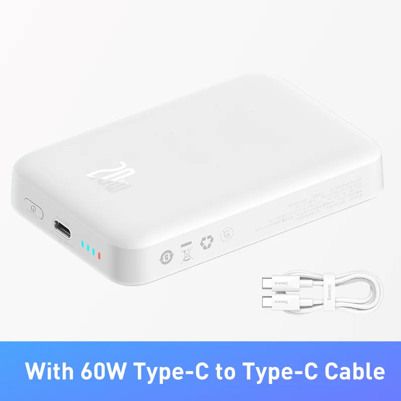 10000mAh Magnetic Mini Power Bank — 15W Wireless & 20W USB-C Fast Charge, Auto-Wake MagSafe-Compatible Portable Charger