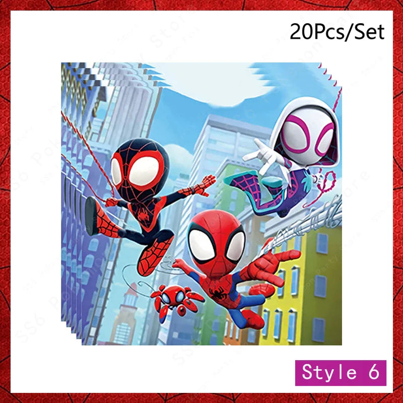 Spiderman Kids Birthday Party Supplies - Disposable Tableware Set with Plates, Cups, Napkins & Favor Bags