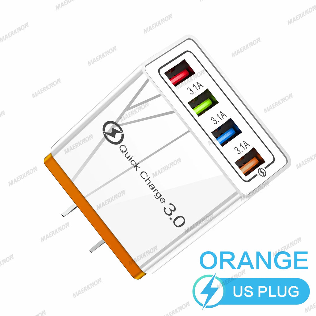 4-Port USB-A Wall Charger QC 3.0 3.1A Fast Travel Charger, 45W Total, US/EU Plug