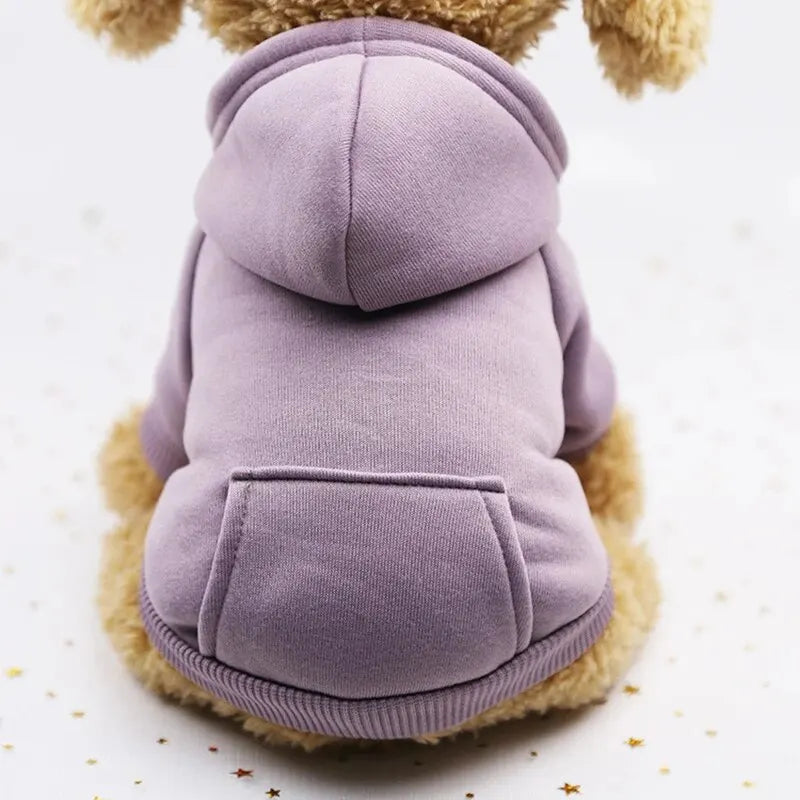 Warm Hooded Dog Sweater for Small Pets – Thick Fleece Autumn Winter Solid Color Pet Hoodie