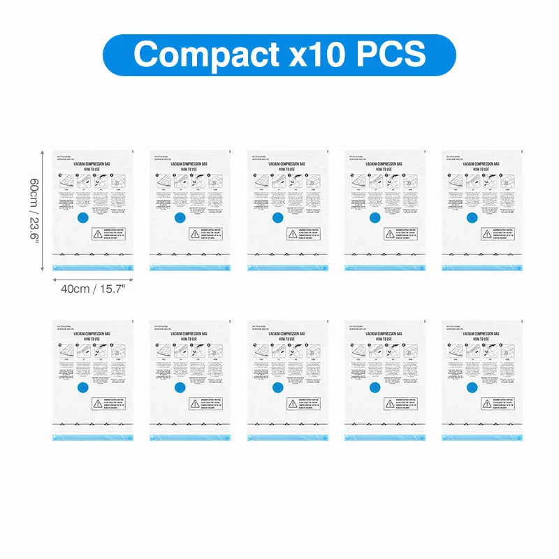 8–18 Pc Vacuum Storage Bags with Wireless Rechargeable Pump – Space Saver Compression Bags for Clothes, Blankets & Travel