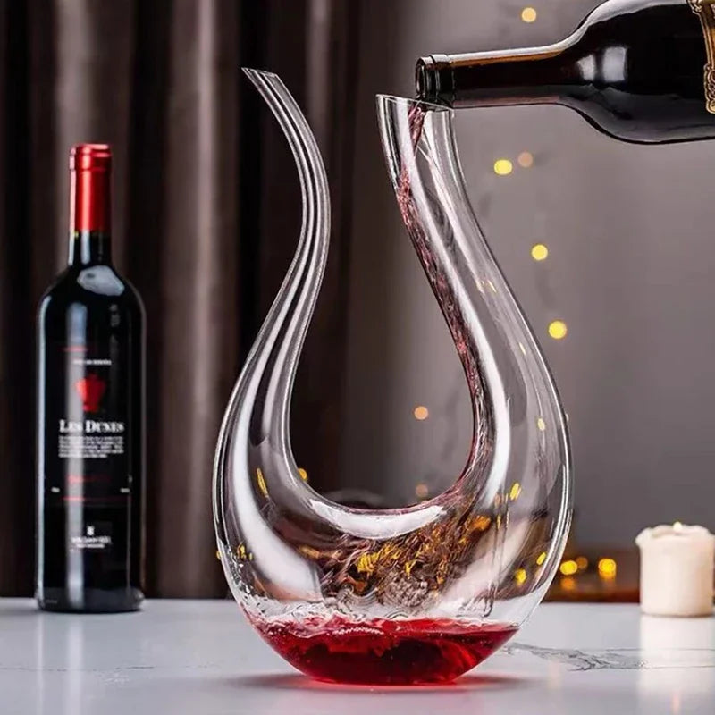 1500ml (1.5L / 50.7 fl oz) Handmade Lead-Free Crystal Wine Decanter with Pourer Aerator – U-Shape Carafe for Red Wine, Brandy & Home Bar