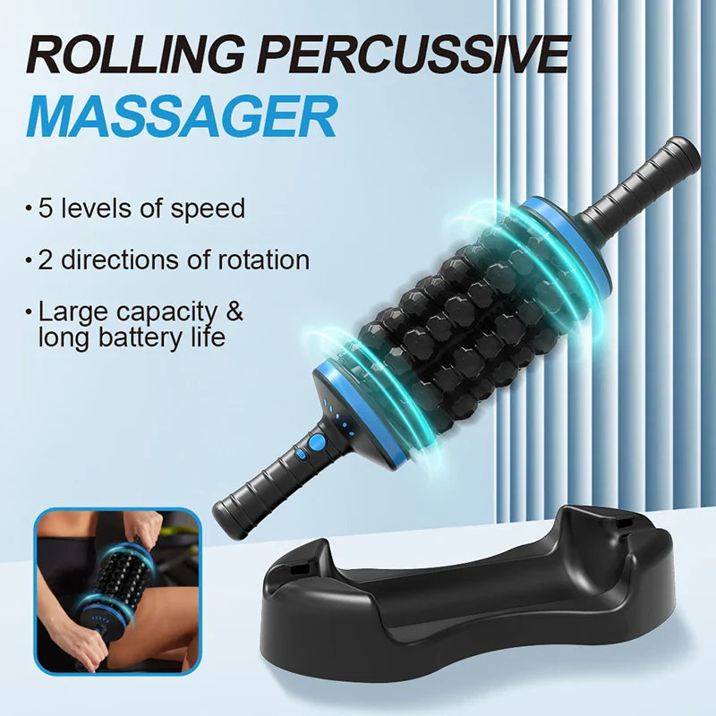 Cordless 360° Rolling Percussive Body Massager – USB-C Rechargeable 5-Speed Handheld Muscle Relaxer for Back, Legs & Feet