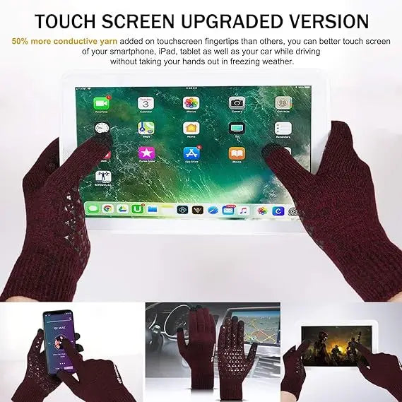 Unisex Winter Touchscreen Gloves - Thick Thermal Knit with Anti-Slip Silicone Palm