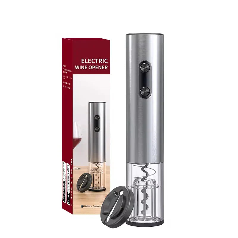 Automatic Electric Wine Bottle Opener 4-in-1 – Battery-Powered Corkscrew with Foil Cutter, Wine Pourer & Vacuum Stopper with Storage Base
