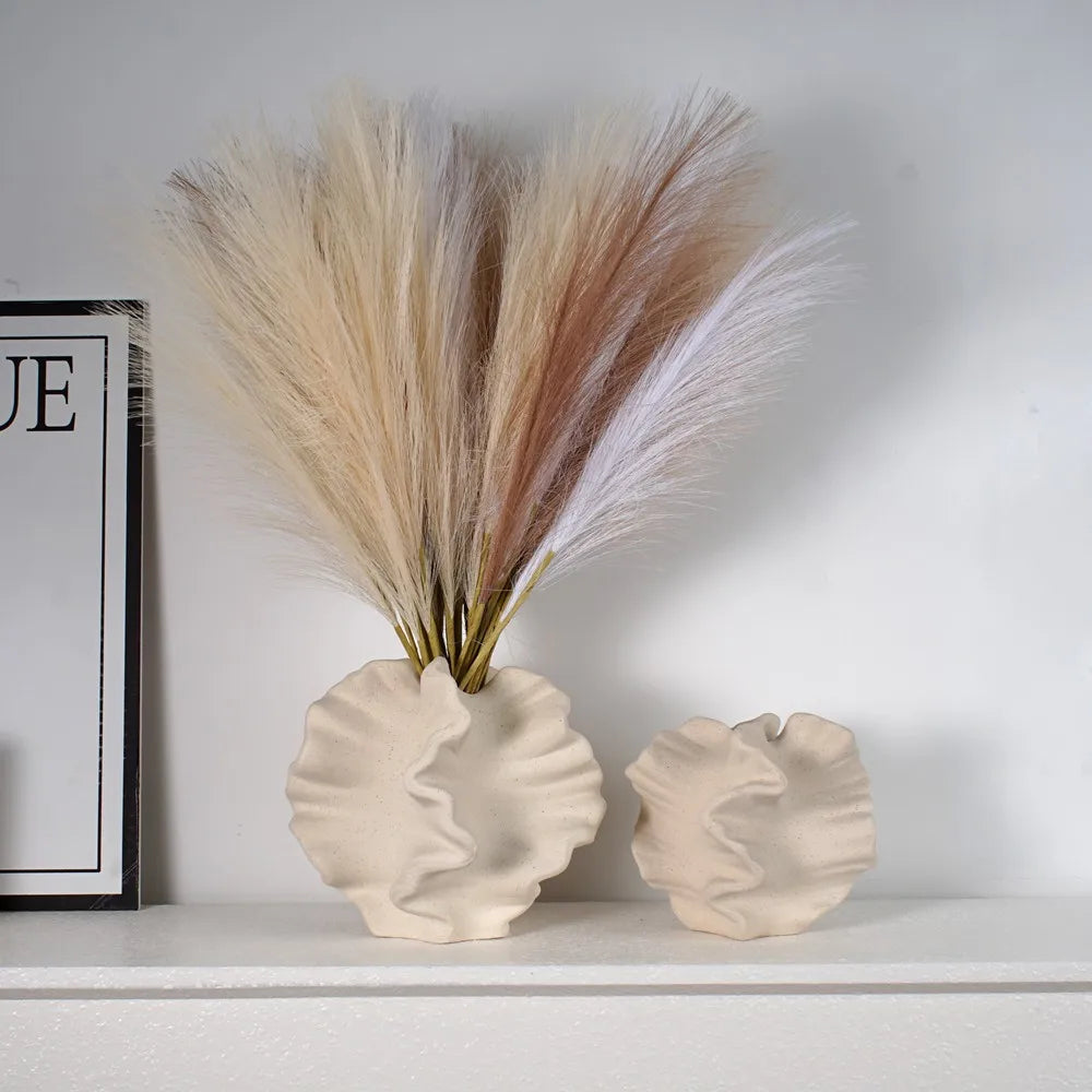 Ceramic Coral Vase Beige Matte, Nordic Tabletop Centerpiece for Pampas Grass & Flowers