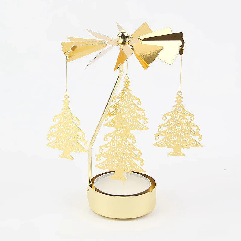 Gold Metal Rotating Tealight Candle Holder - Tabletop Spinner for Wedding Christmas Dinner Party Decoration Gift