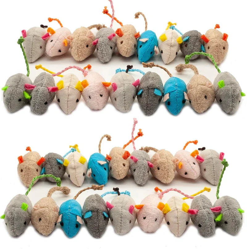 Rattle Catnip Mice Toy — Faux Fur Prefilled Catnip, Interactive Indoor Cat Toys — 3pc & 200pc Pack Options