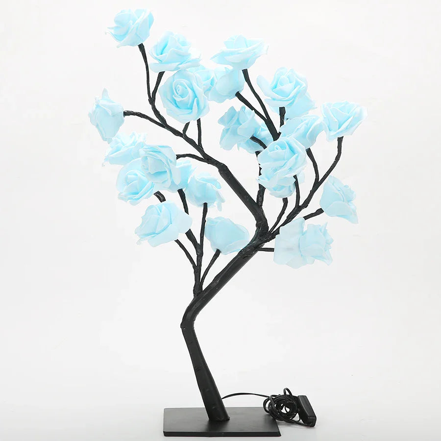 24 LED USB Rose Tree Table Lamp Fairy Flower Night Light for Home Wedding Party Bedroom Gift