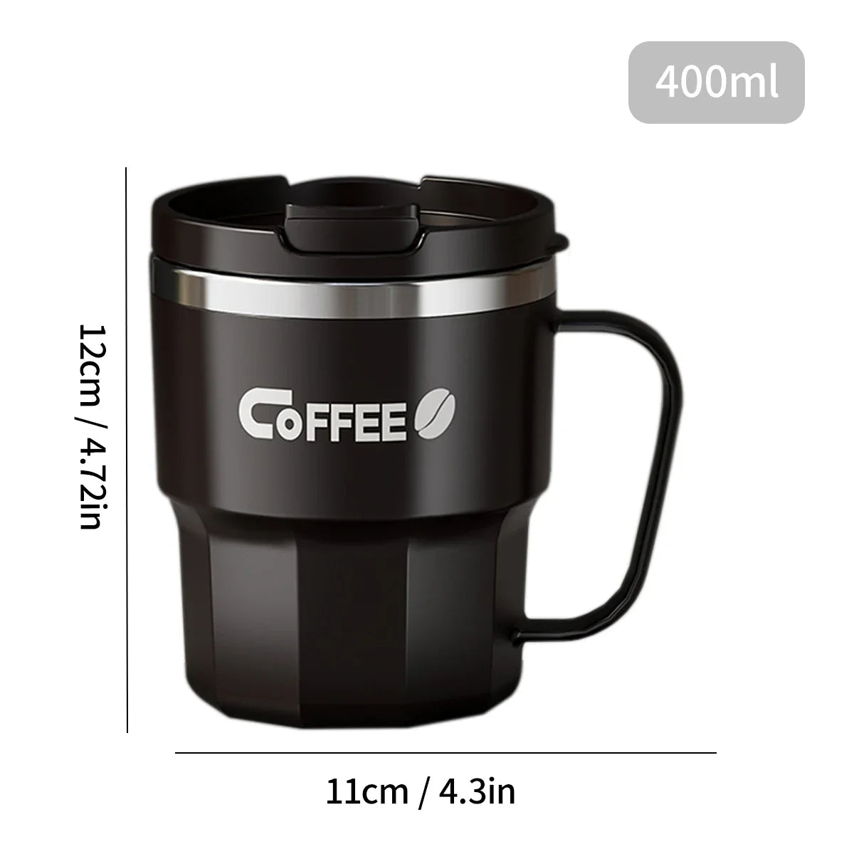 400ml (13.5oz) Double-Layer Insulated 304 Stainless Steel Coffee Mug – Sealed Travel Tumbler for Hot & Cold Drinks