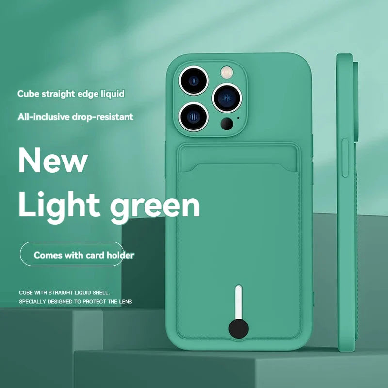 Mobile phone case card slot  for iphone 16 15 14 13 12 11 pro max mini plus silicone  soft tpu Credit card  bag cover case