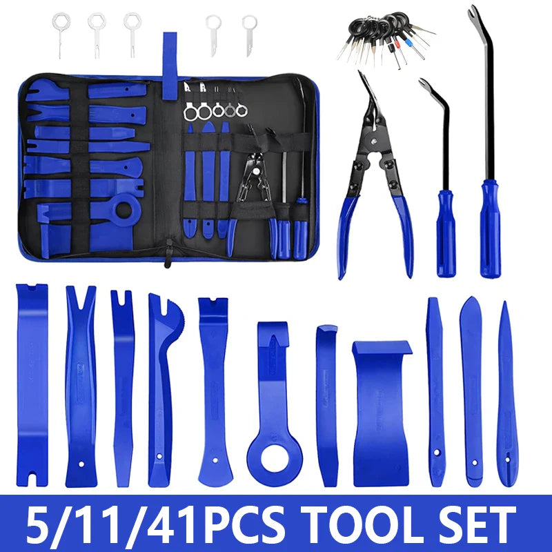 Car Panel Trim Removal Tool Kit — 5/11/41-Piece Pry Sets for Dash, Door & Audio Install (Blue/Red)