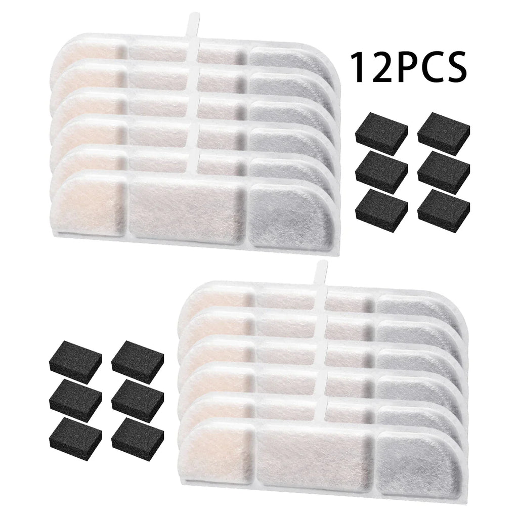 6/12/16/20/24-Pack Cat Water Fountain Replacement Filters with Pre-Filter Sponges – Activated Carbon & Ion Exchange