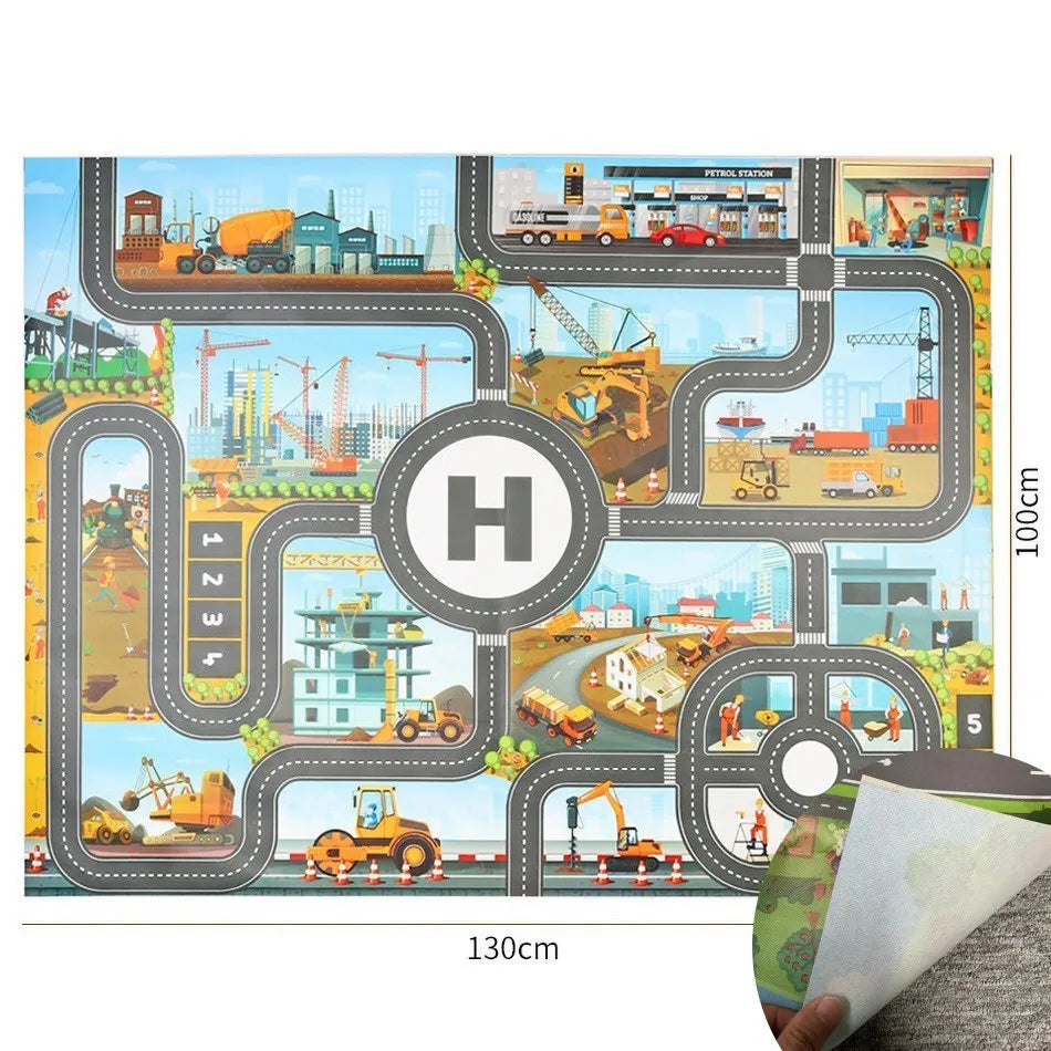 Kids Waterproof Playmat 39.4 x 51.2 in (100 x 130 cm) – Portable Foldable Road Map Play Rug with Farm, Animal & Dinosaur Design, Non-Toxic Toddler Activity Mat