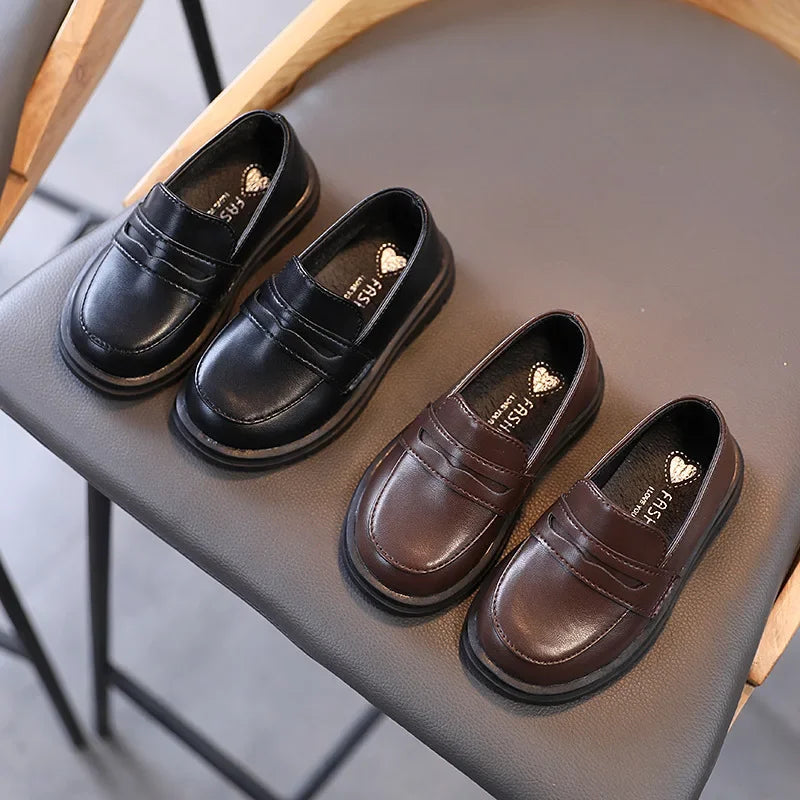 Kids PU Leather Loafers Slip-On School Flats for Boys & Girls - Casual Dress Shoes EU 21-36