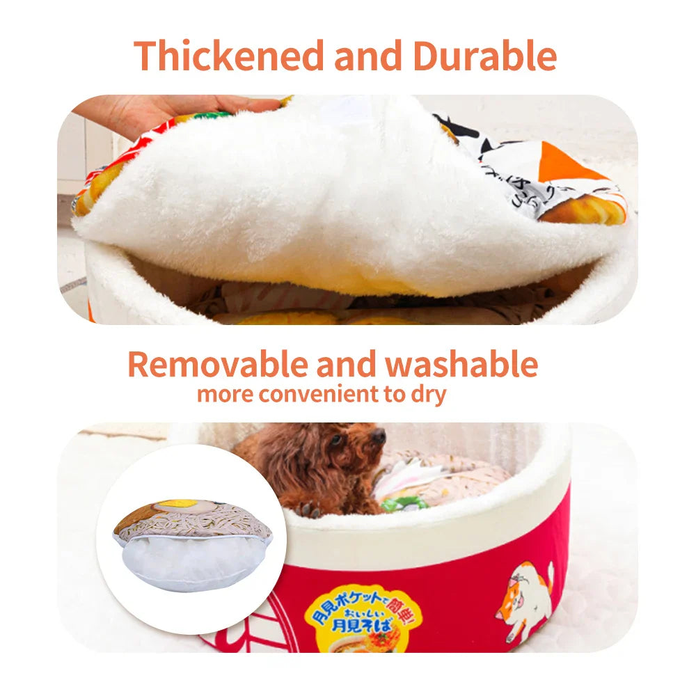 Instant Noodle Pet Bed – Cozy Udon Cup Nest for Cats & Small Dogs with Removable Cover, S 40 x 20 cm (15.7 x 7.9 in) & L 50 x 20 cm (19.7 x 7.9 in)