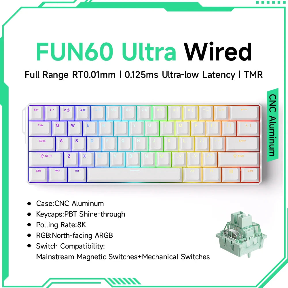 60% Magnetic Hot-Swappable Mechanical Keyboard — Tri-Mode USB-C / Bluetooth 5.0 / 2.4GHz, PBT Doubleshot Keycaps & ARGB Lighting