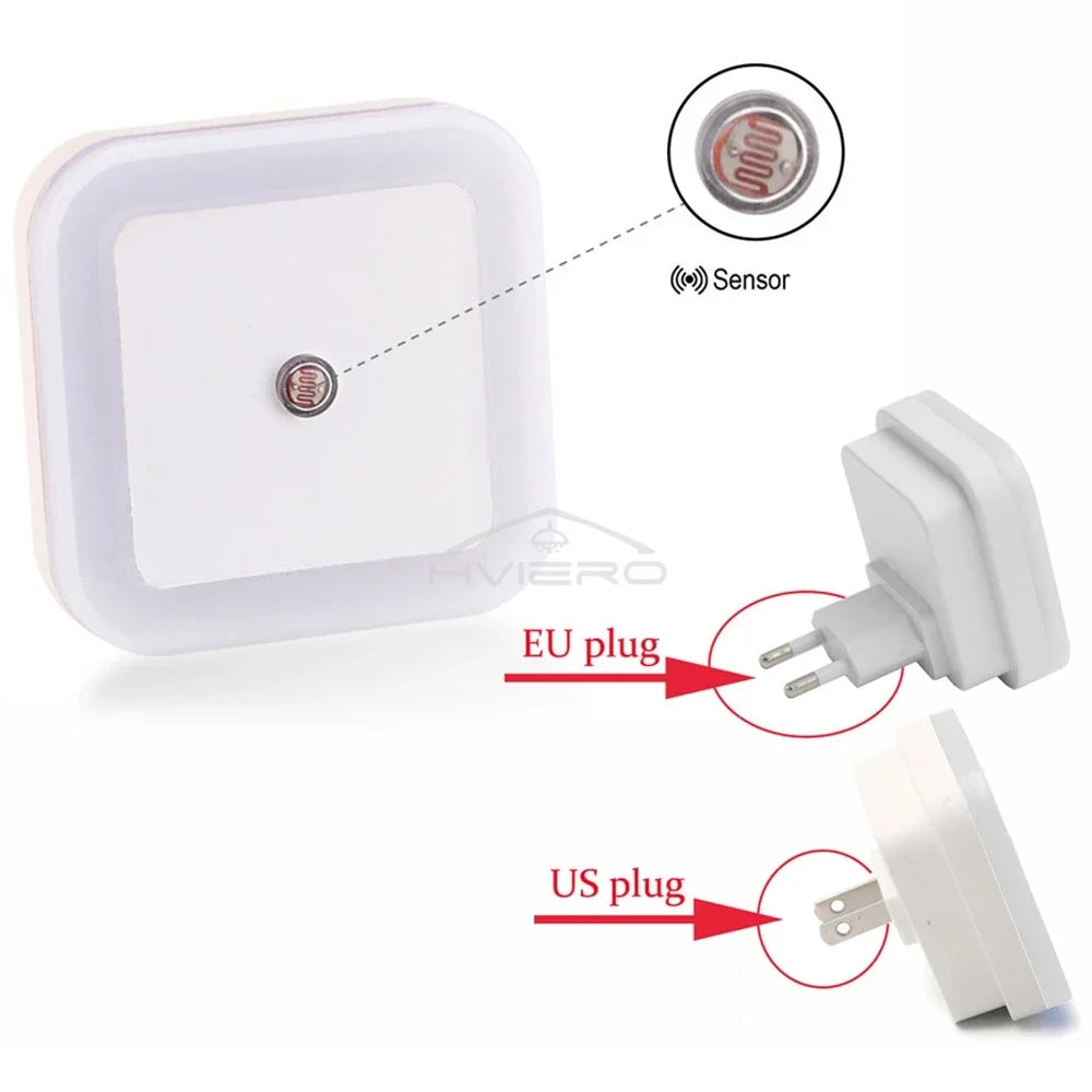 Mini Square LED Plug-In Night Light with Sensor – Soft Glow Night Lamp for Baby Room, Bedroom & Hallway (EU/US Plug)