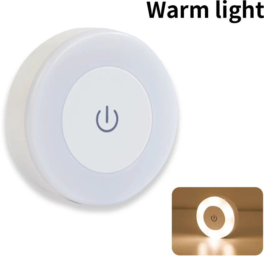 Rechargeable Round LED Touch Wall Lamp - Dimmable Magnetic Night Light for Bedroom, Closet & Reading