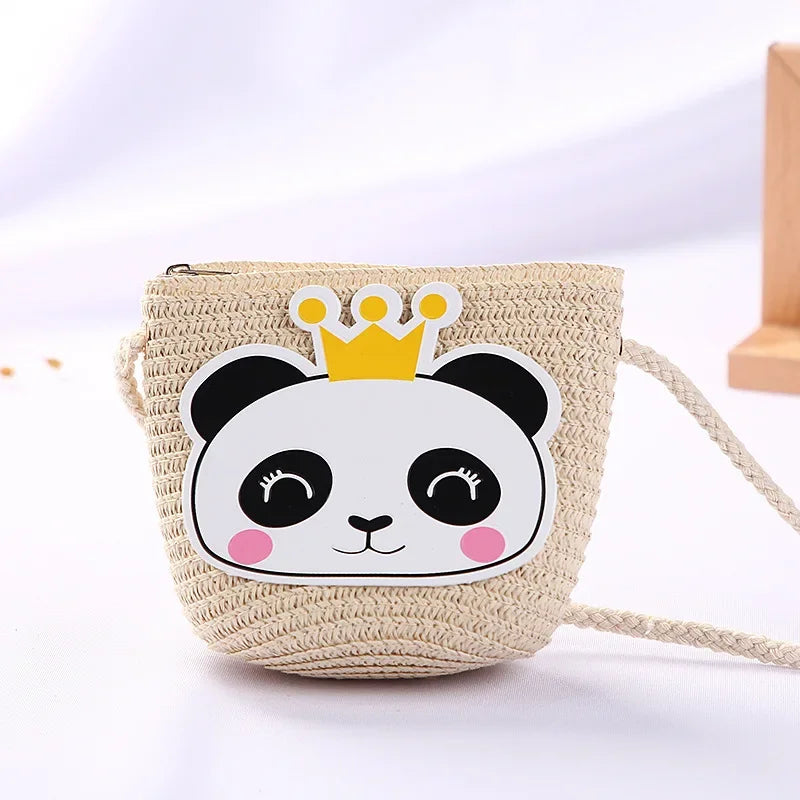 Girls Daisy Straw Mini Messenger Bag, Kids Shoulder Handbag with Coin Purse