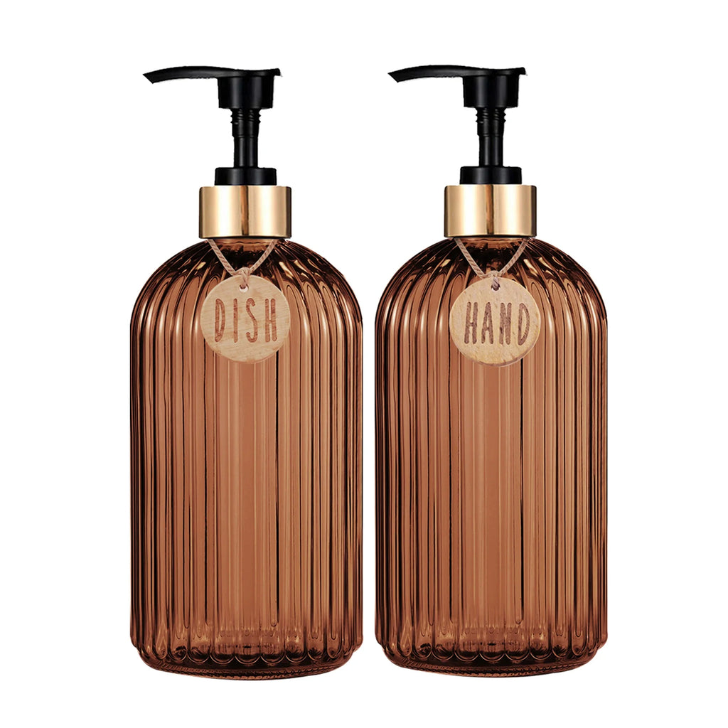 Amber Refillable Dish & Hand Soap Dispenser 500ml (16.9oz) Pump Bottle for Kitchen and Bathroom