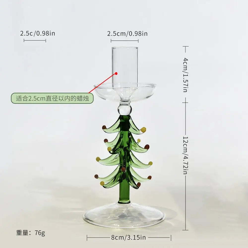 Nordic Christmas Tree Glass Candle Holders - Borosilicate Candelabra Tabletop Decor for Home, Party & Birthday