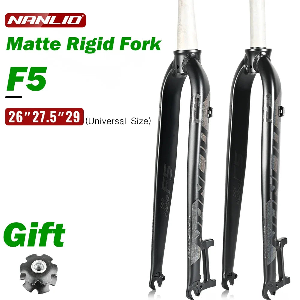 Matte Rigid MTB Fork – Aluminum Alloy Straight Steerer 28.6mm, Fits 26/27.5/29-Inch Wheels, A-Pillar Direct Mount