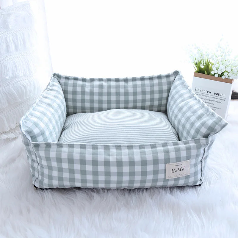Striped Cotton Pet Bed Sofa for Cats & Small Dogs — Indoor Puppy Kennel (S/M) 50x40x20cm & 60x50x20cm (19.6x15.7x7.8 in & 23.6x19.6x7.8 in)