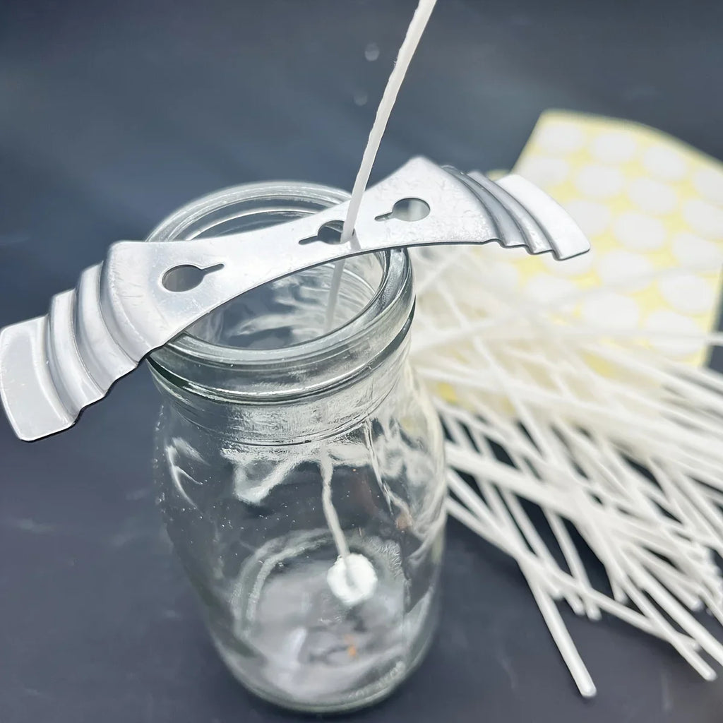 Candle Making Wicks Kit – 50 Waxed Cotton Wicks with Metal Sustainers + 60 Self-Adhesive Wick Stickers (110 pcs)