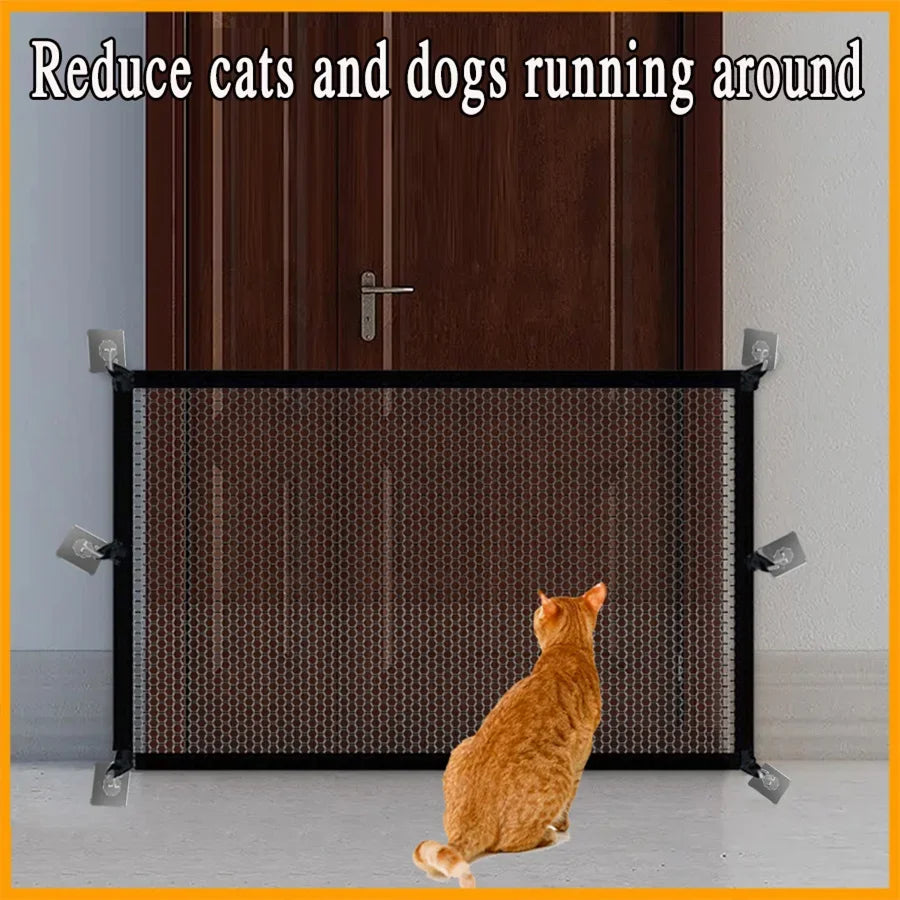 Heavy-Duty Foldable Breathable Dog Barrier Mesh Gate with 6 Adhesive Hooks – Indoor Outdoor Pet Safety Gate