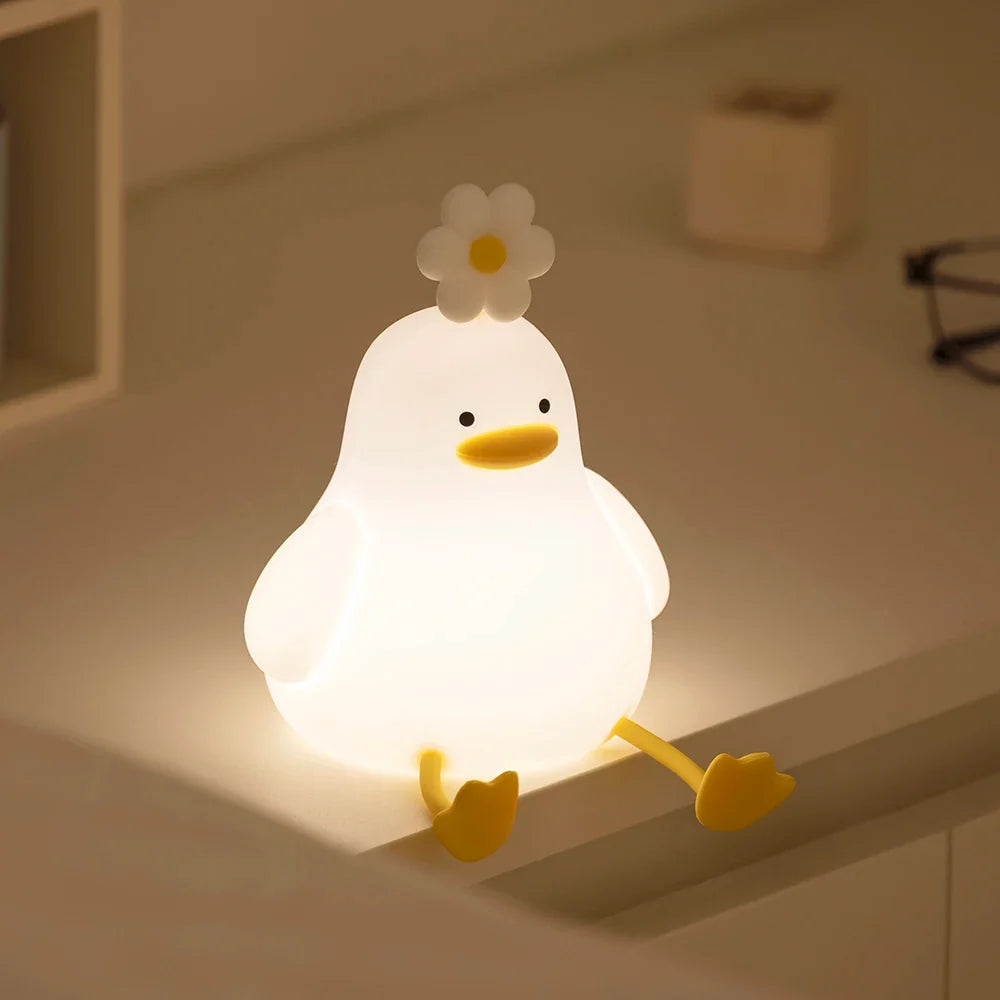 Cute Duck LED Night Light USB Rechargeable Silicone Touch Lamp for Kids Bedside Adjustable Brightness Birthday Gift